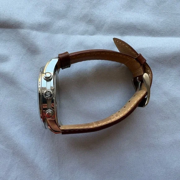 MICHAEL KORS Mercer Chronograph Stainless Steel Men's Watch with Leather Band - Picture 4 of 4